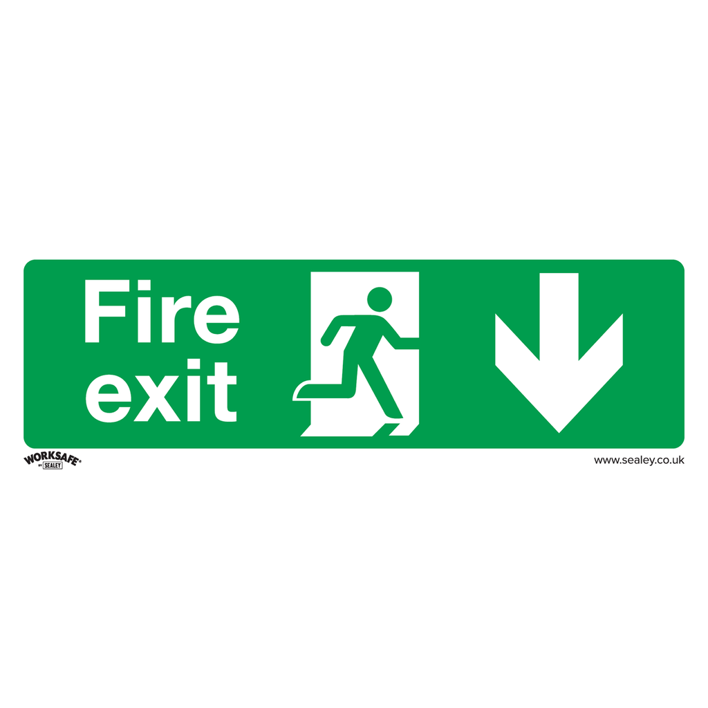 Worksafe® Fire Exit (Down) Safety Sign, Self-Adhesive Vinyl - Pack of 10
