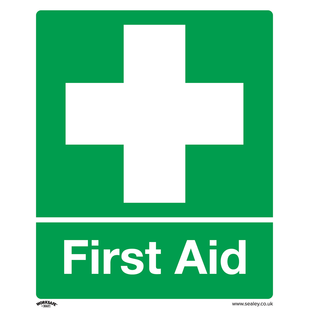 Worksafe® First Aid Safety Sign, Self-Adhesive Vinyl - Pack of 10