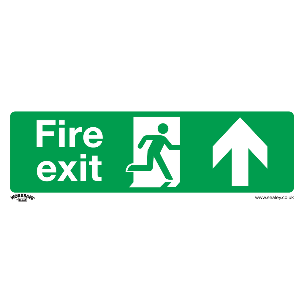 Worksafe® Fire Exit (Up) Safety Sign, Self-Adhesive Vinyl - Pack of 10