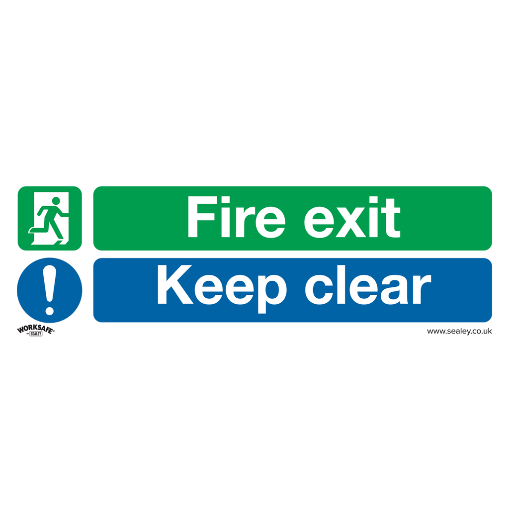 Sealey Worksafe® Fire Exit Keep Clear (Large) Safety Sign - Rigi