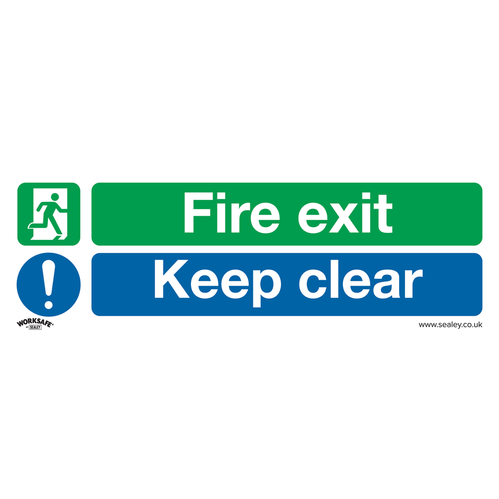 Sealey Worksafe® Fire Exit Keep Clear (Large) Safety Sign - Self