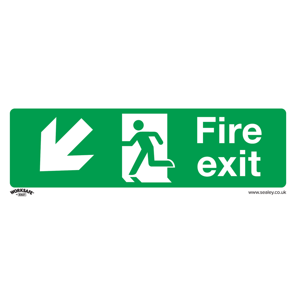 Worksafe® Fire Exit (Down Left) Safety Sign, Rigid Plastic - Pack of 10