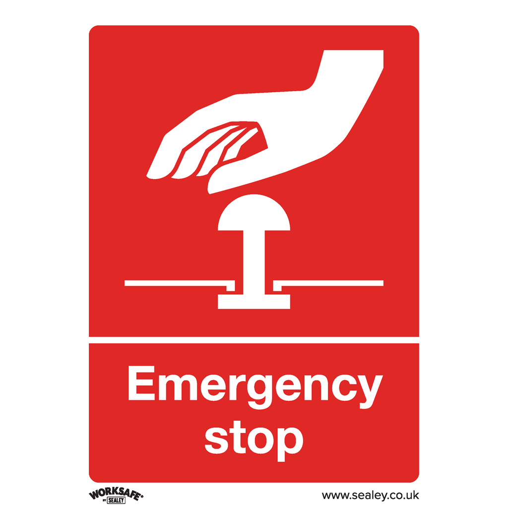 Sealey Worksafe® Emergency Stop Safety Sign, Rigid Plastic - Pac