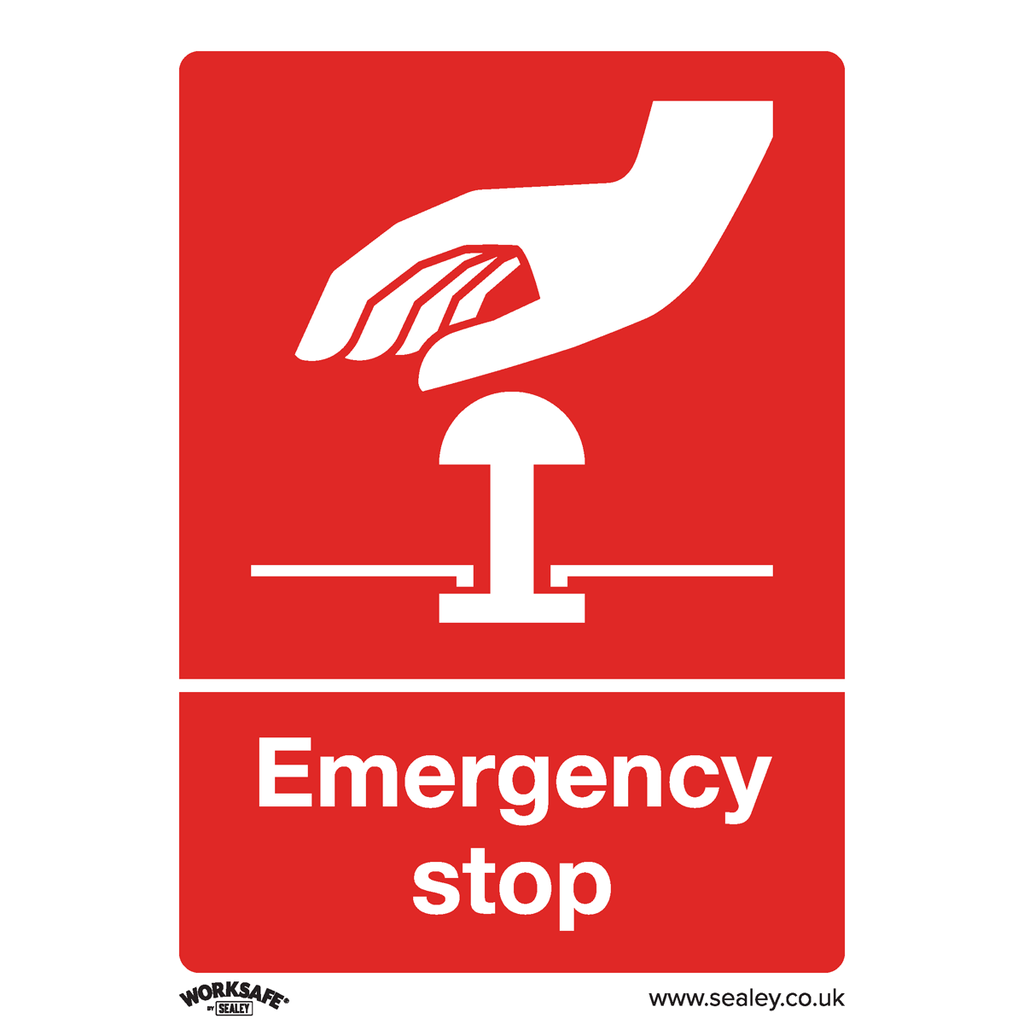 Sealey Worksafe® Emergency Stop Safety Sign - Self-Adhesive Viny