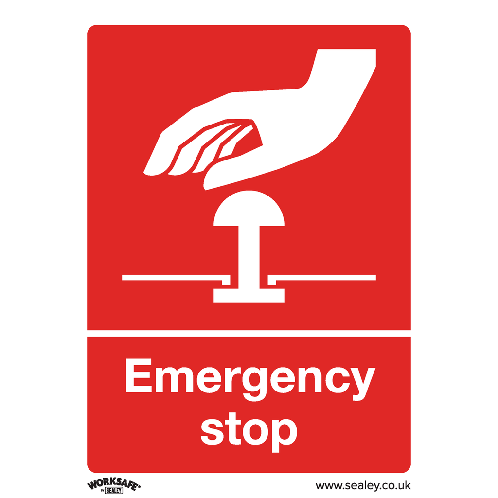 Worksafe® Emergency Stop Safety Sign, Self-Adhesive Vinyl - Pack of 10