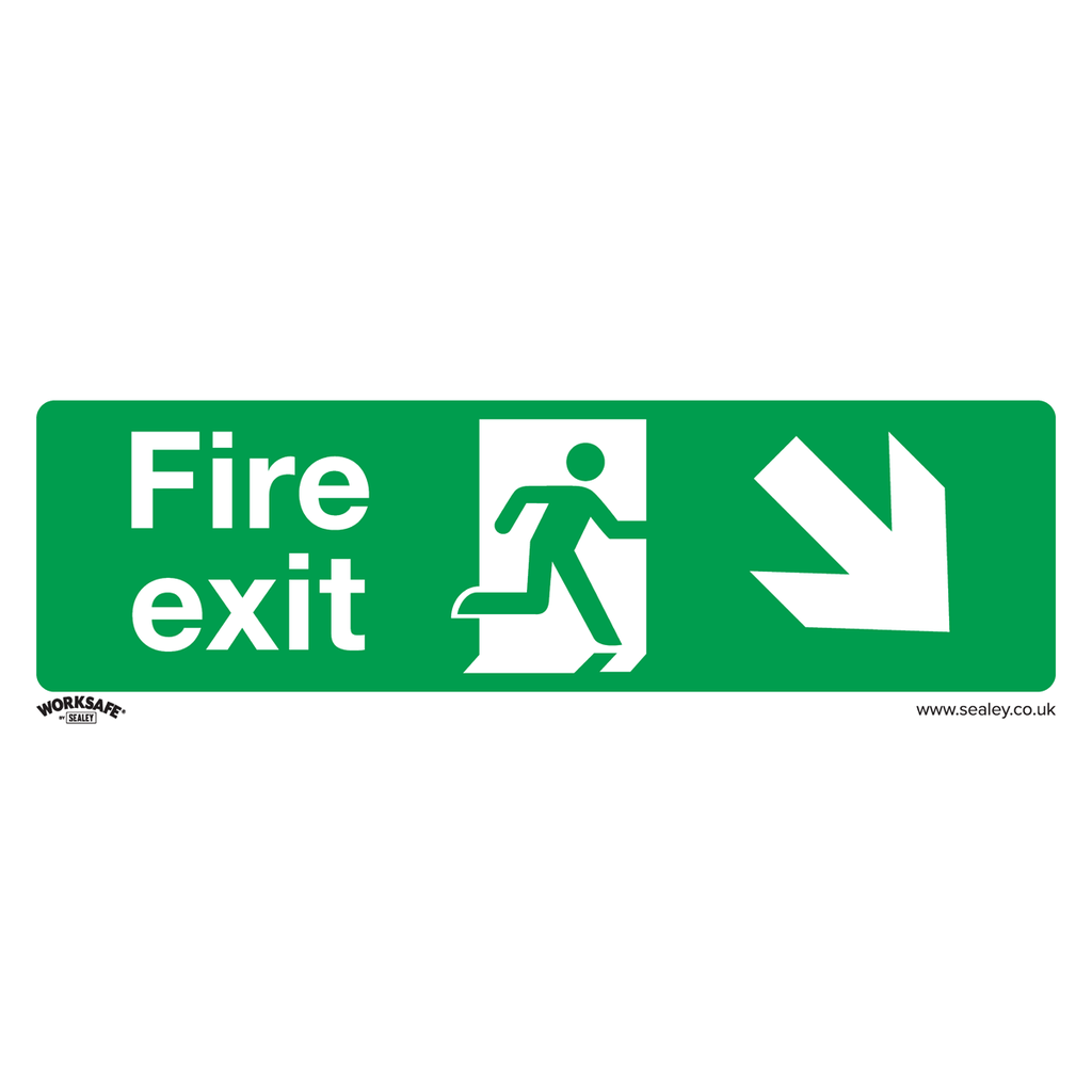 Worksafe® Fire Exit (Down Right) Safety Sign, Rigid Plastic - Pack of 10