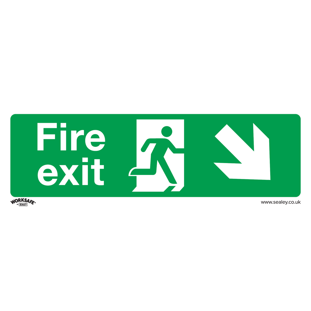 Sealey Worksafe® Fire Exit (Down Right) Safety Sign, Self-Adhesi