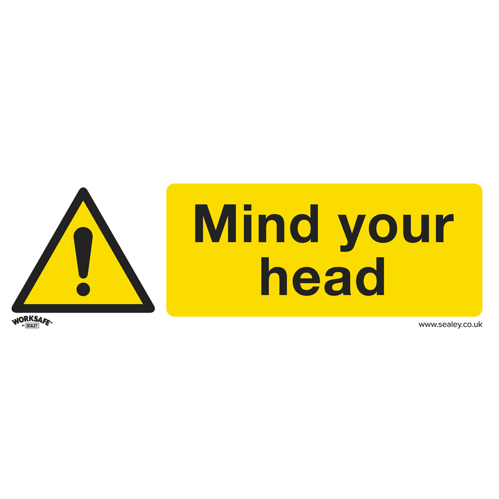 Worksafe® Mind Your Head Safety Sign, Self-Adhesive Vinyl - Pack of 10
