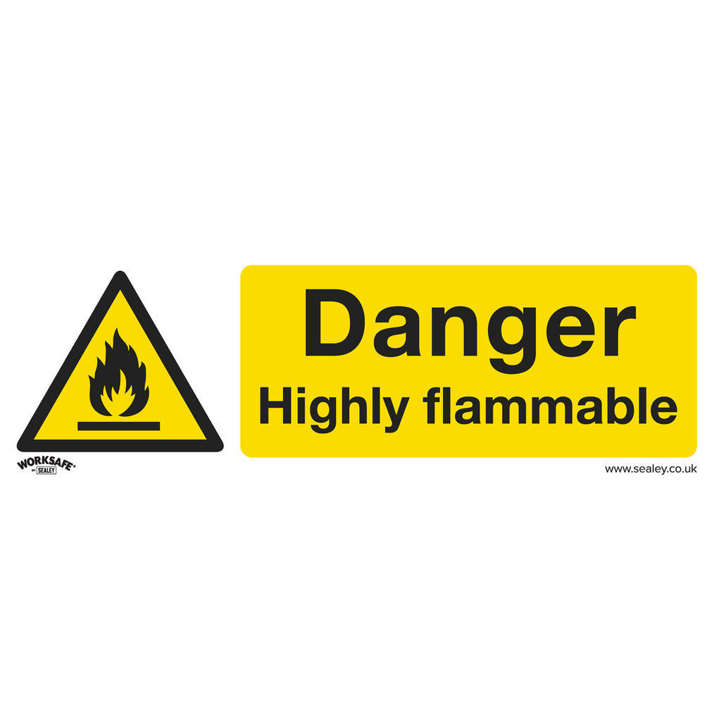 Sealey Worksafe® Danger Highly Flammable Safety Sign - Self-Adhe