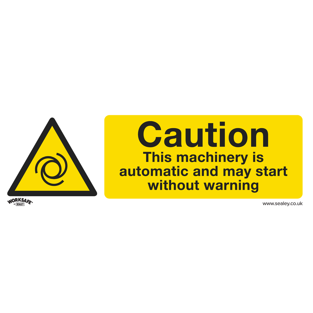 Worksafe® Caution Automatic Machinery Safety Sign - Self-Adhesive Vinyl