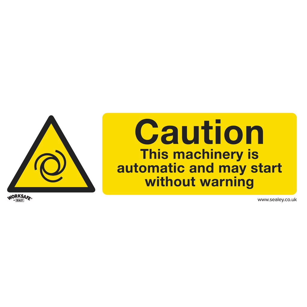 Sealey Caution Automatic Machinery Safety Sign, Self-Adhesive Vinyl - Pack of 10