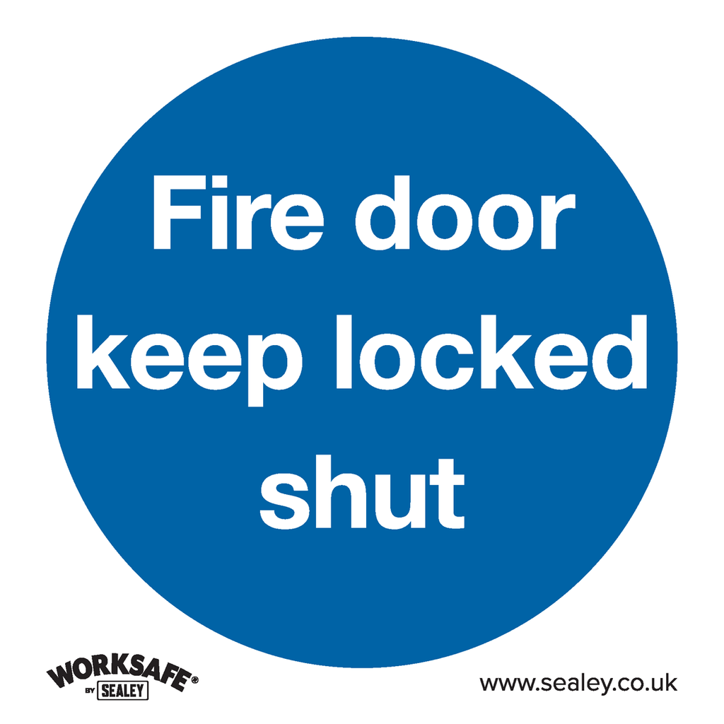 Sealey Worksafe® Fire Door Keep Locked Shut Safety Sign, Rigid Plastic - Pack of 10