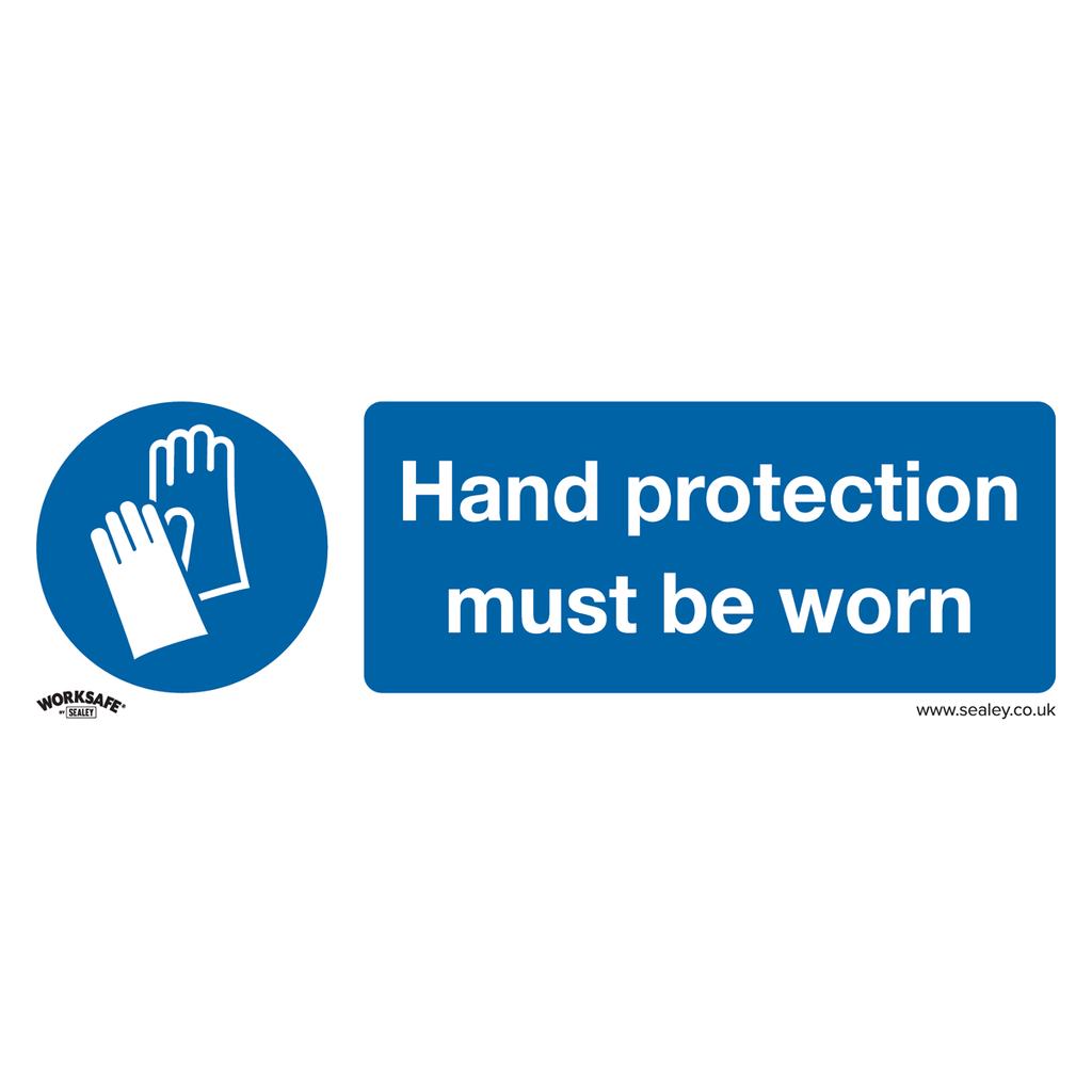 Sealey Worksafe® Hand Protection Must Be Worn Safety Sign, Rigid Plastic - Pack of 10
