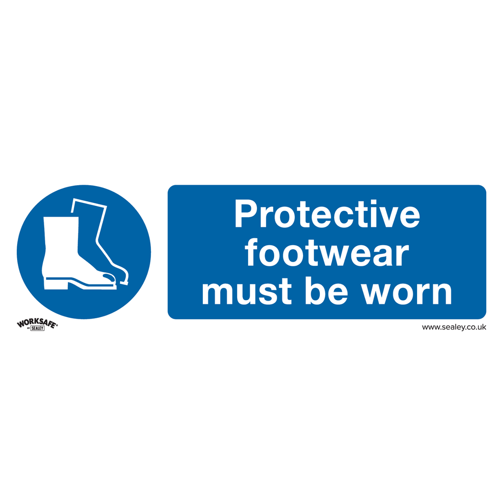 Sealey Worksafe® Protective Footwear Must Be Worn Safety Sign, Rigid Plastic - Pack of 10