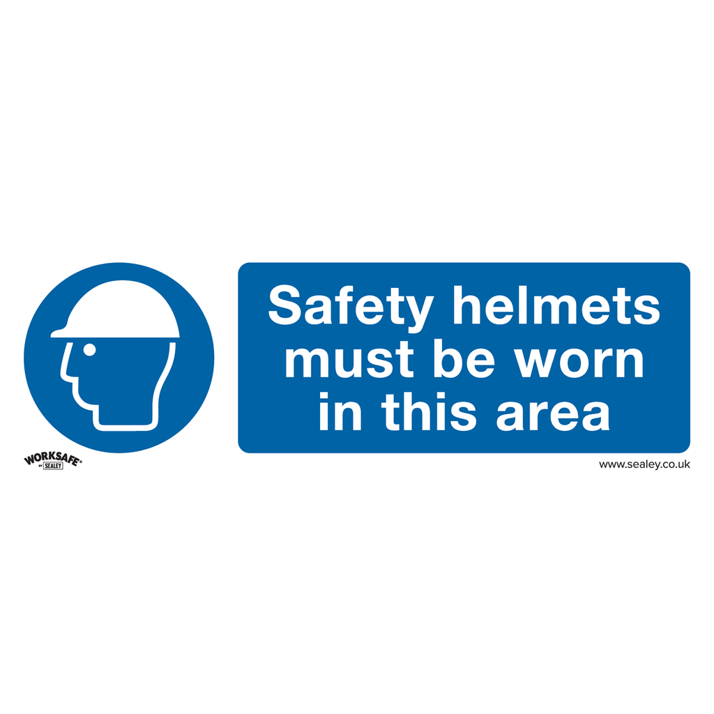 Worksafe® Safety Helmets Must Be Worn In This Area Safety Sign, Self-Adhesive Vinyl - Pack of 10
