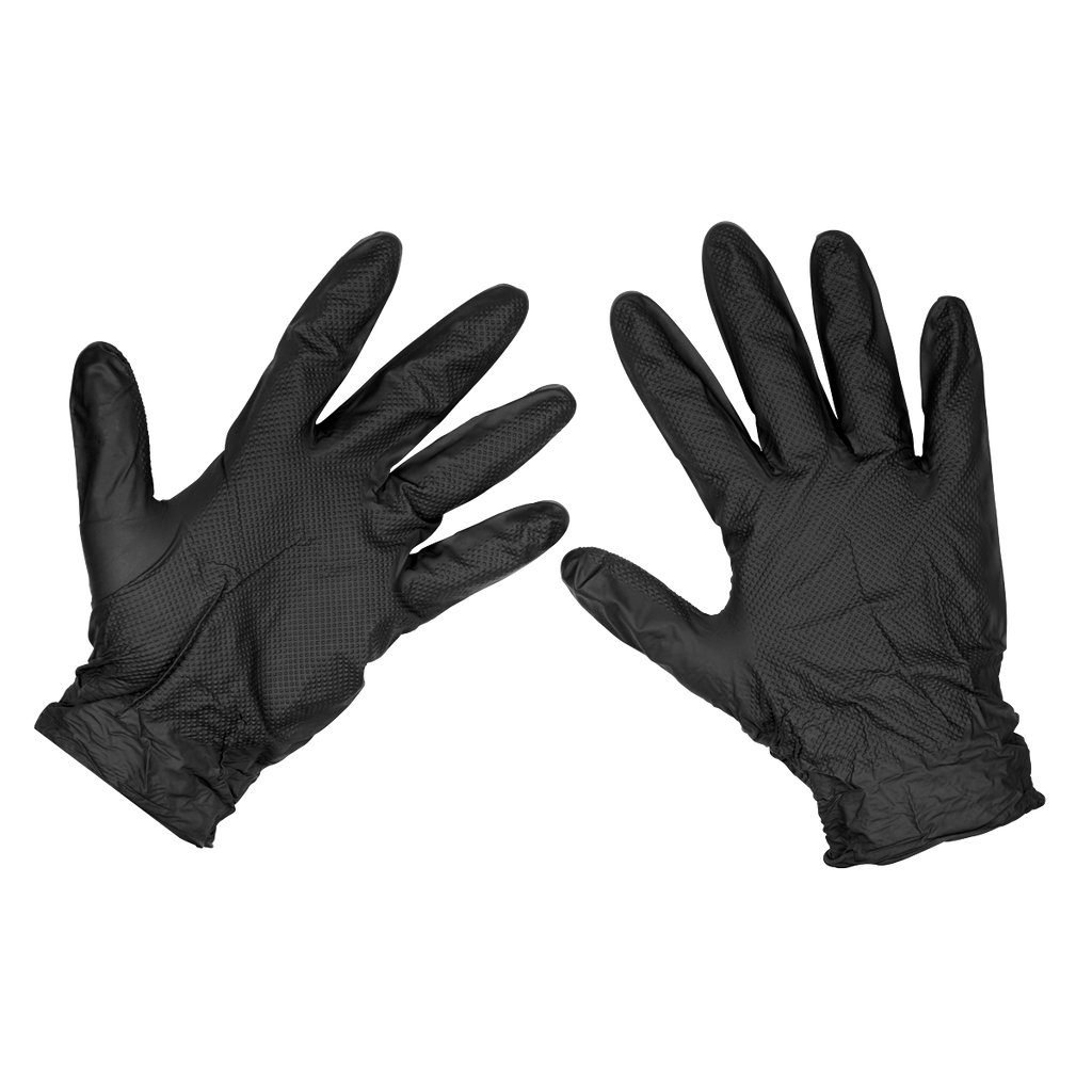 Sealey Diamond Grip Extra-Thick Nitrile Powder-Free Gloves, Black, X-Large - Pack of 50