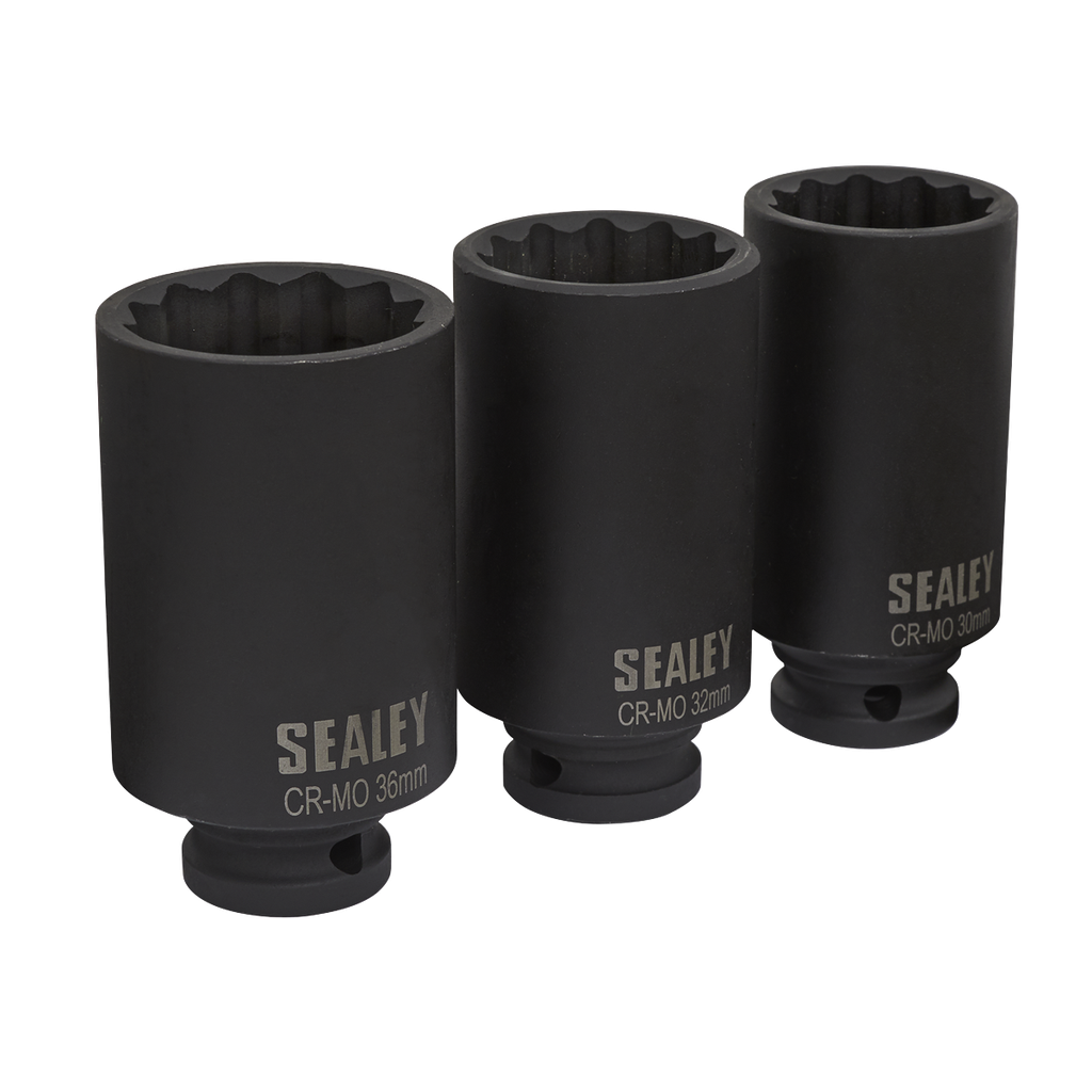 Sealey Impact Hub Nut Socket Set 1/2"Sq Drive 12-Point 3pc