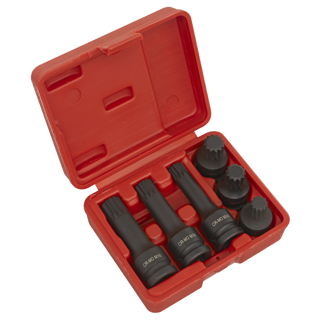 Impact Spline Socket Bit Set 1/2"Sq Drive 6pc