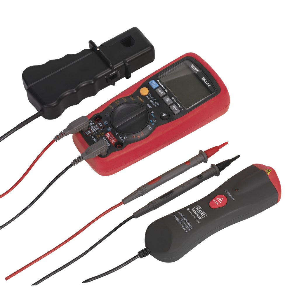 15-Function Digital Automotive Multimeter with Inductive Coupler/Infrared Temperature Probe