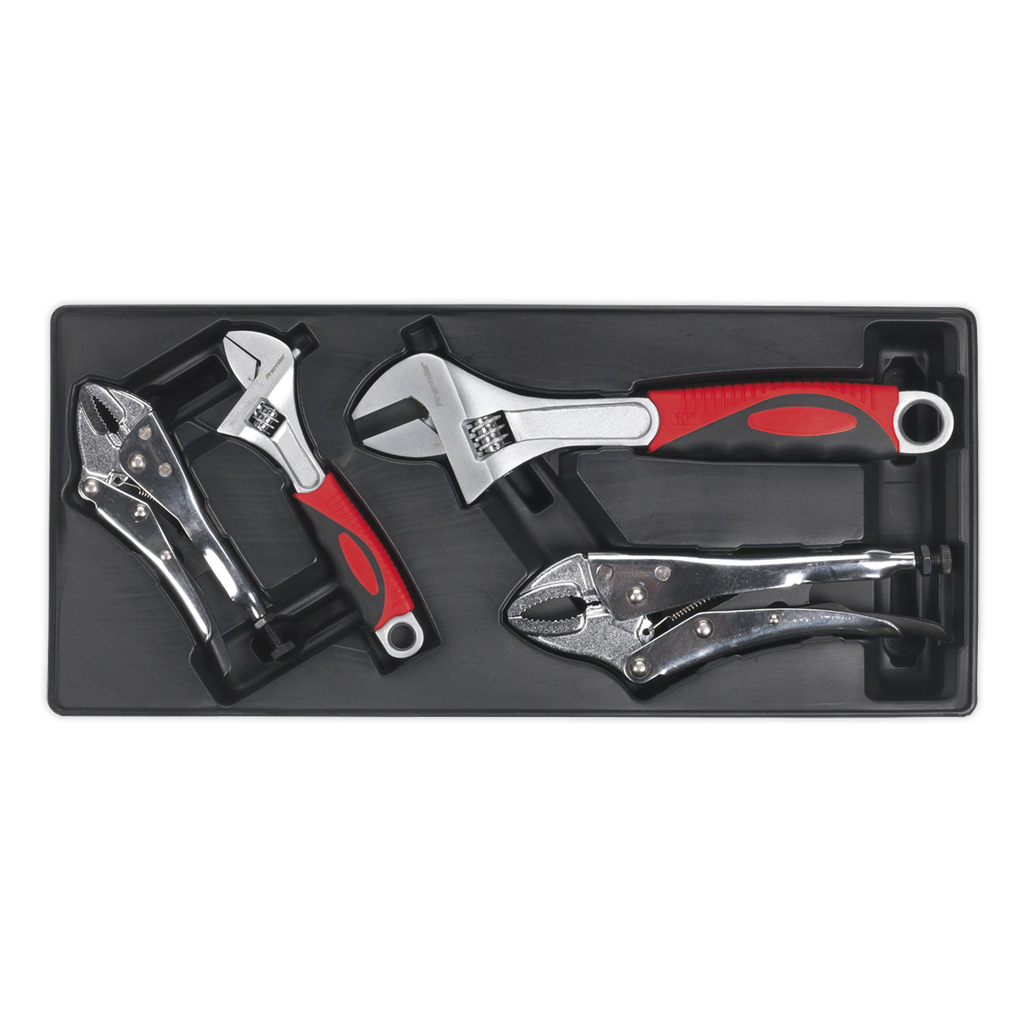 Sealey Premier Locking Pliers & Adjustable Wrench Set with Tool Tray 4pc