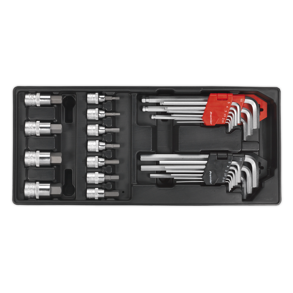 Sealey Premier Hex/Ball-End Hex Key & Socket Bit Set with Tool Tray 29pc
