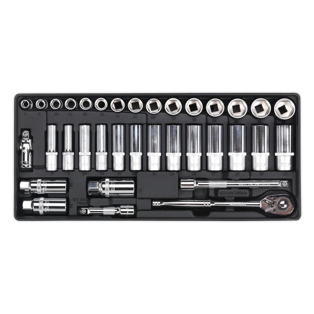 Sealey Premier Socket Set with Tool Tray 3/8"Sq Drive 35pc