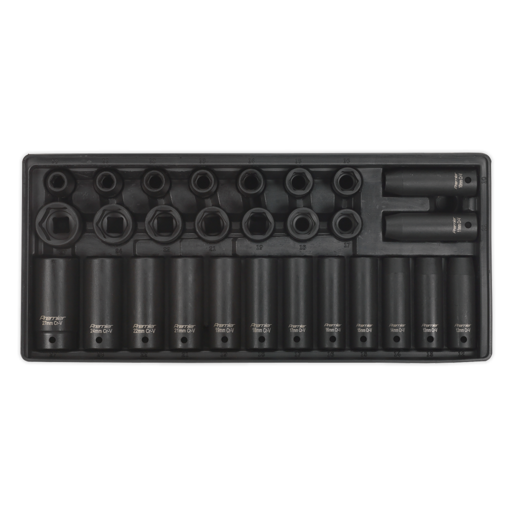 Sealey Premier Impact Socket Set with Tool Tray 1/2"Sq Drive 28pc