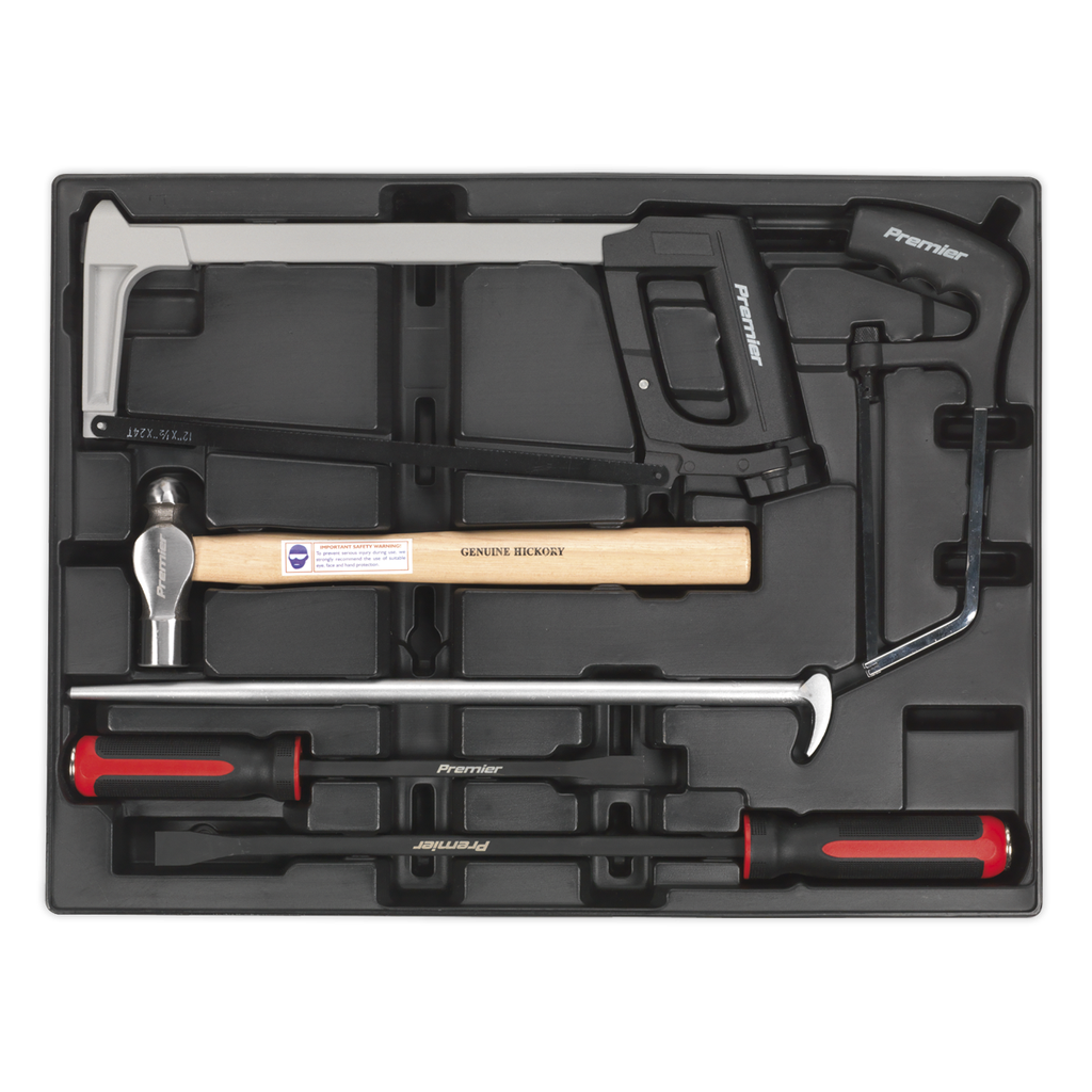 Premier Pry Bar, Hammer & Hacksaw Set with Tool Tray 6pc