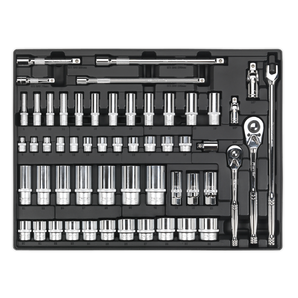 Premier Socket Set with Tool Tray 3/8" & 1/2"Sq Drive 55pc