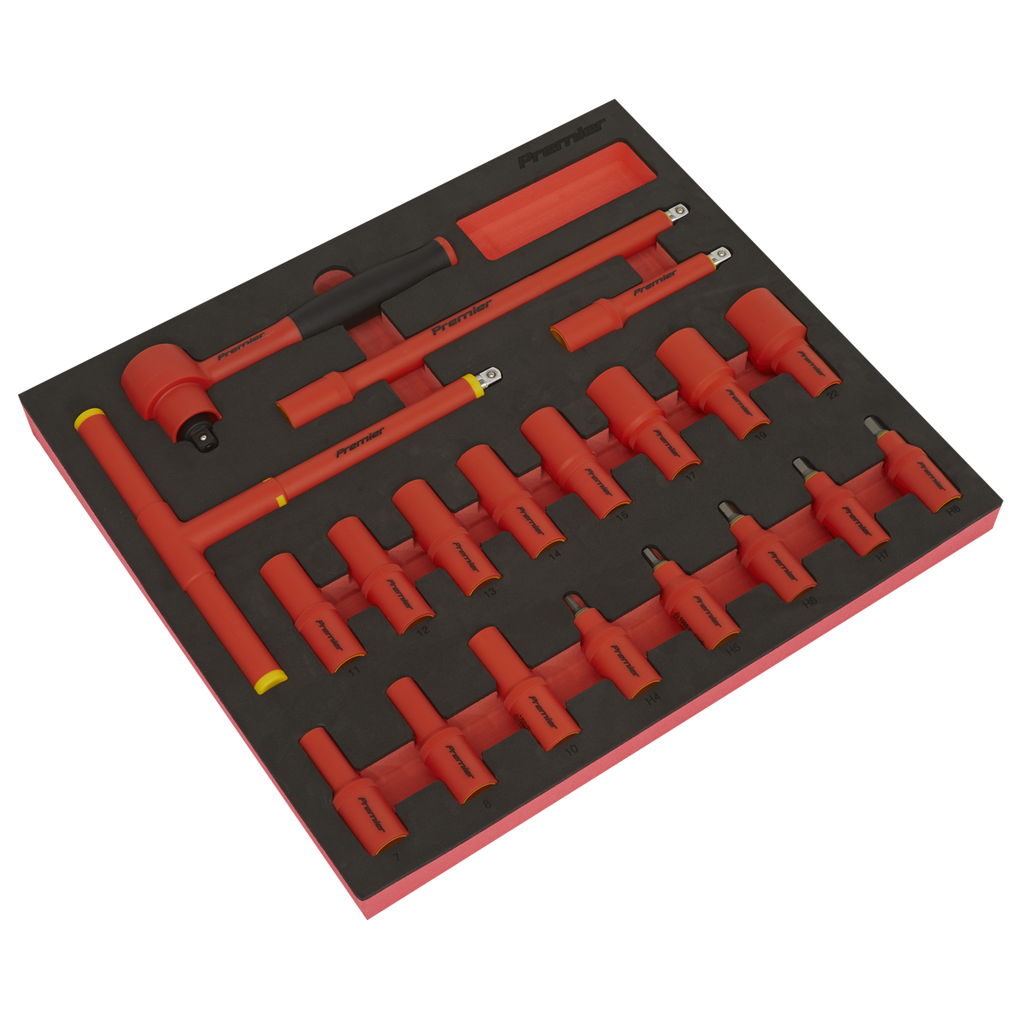 Premier Insulated Socket Set with Tool Tray 3/8"Sq Drive 20pc - VDE Approved