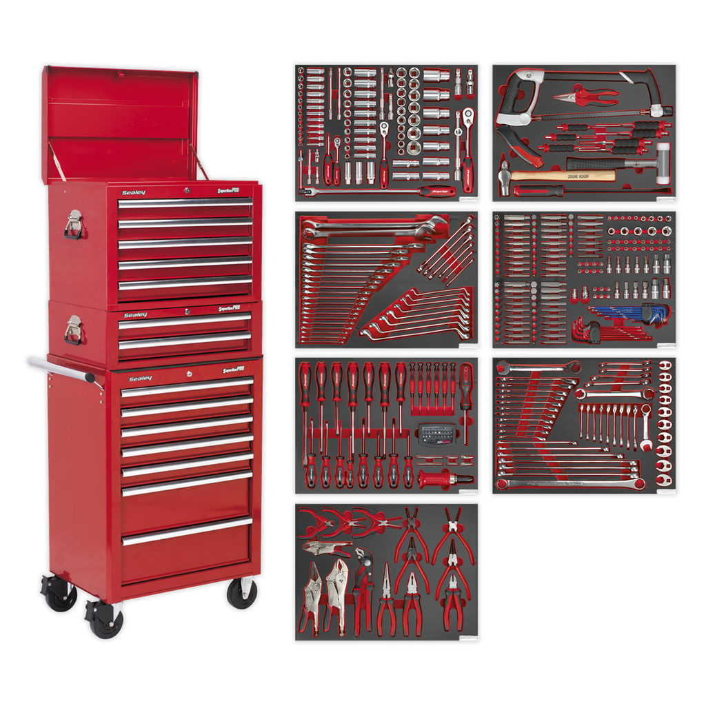 Superline PRO® Tool Chest Combination 14 Drawer with 446pc Tool Kit - Red