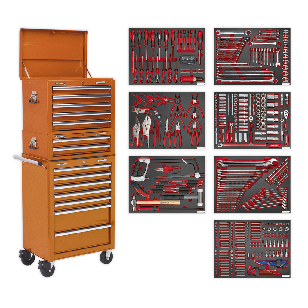 Superline PRO® Tool Chest Combination 14 Drawer with 446pc Tool Kit - Orange