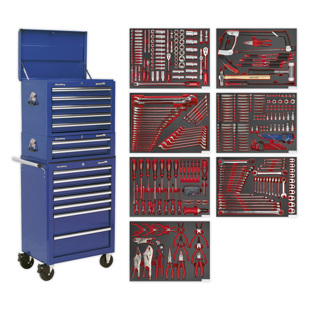 Superline PRO® Tool Chest Combination 14 Drawer with 446pc Tool Kit - Blue