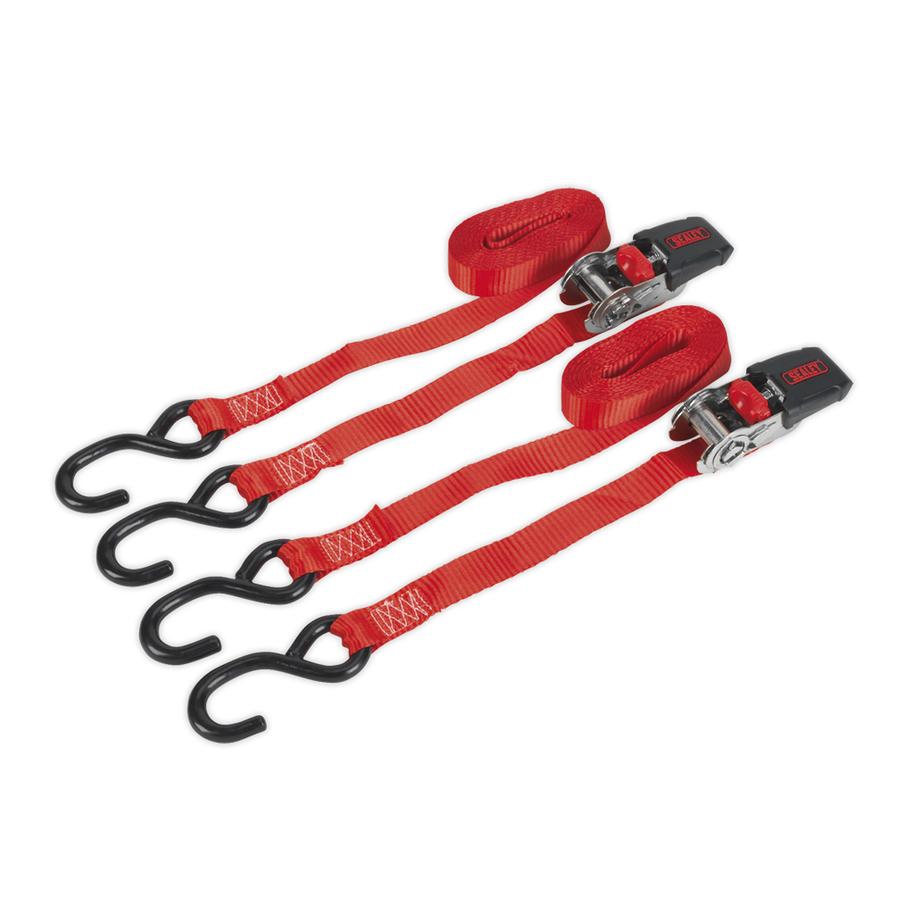 Ratchet Straps Polyester Webbing with S-Hooks 25mm x 4m 800kg Breaking Strength - Pair