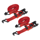 Ratchet Straps Polyester Webbing with J-Hooks 32mm x 4.9m 1200kg Breaking Strength - 2 Pairs