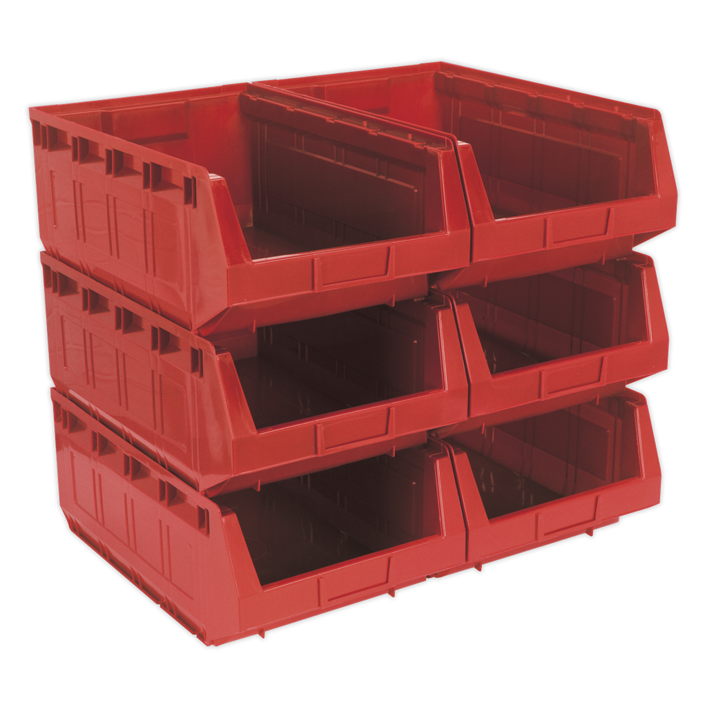 Sealey Plastic Storage Bin 310 x 500 x 190mm, Red - Pack of 6