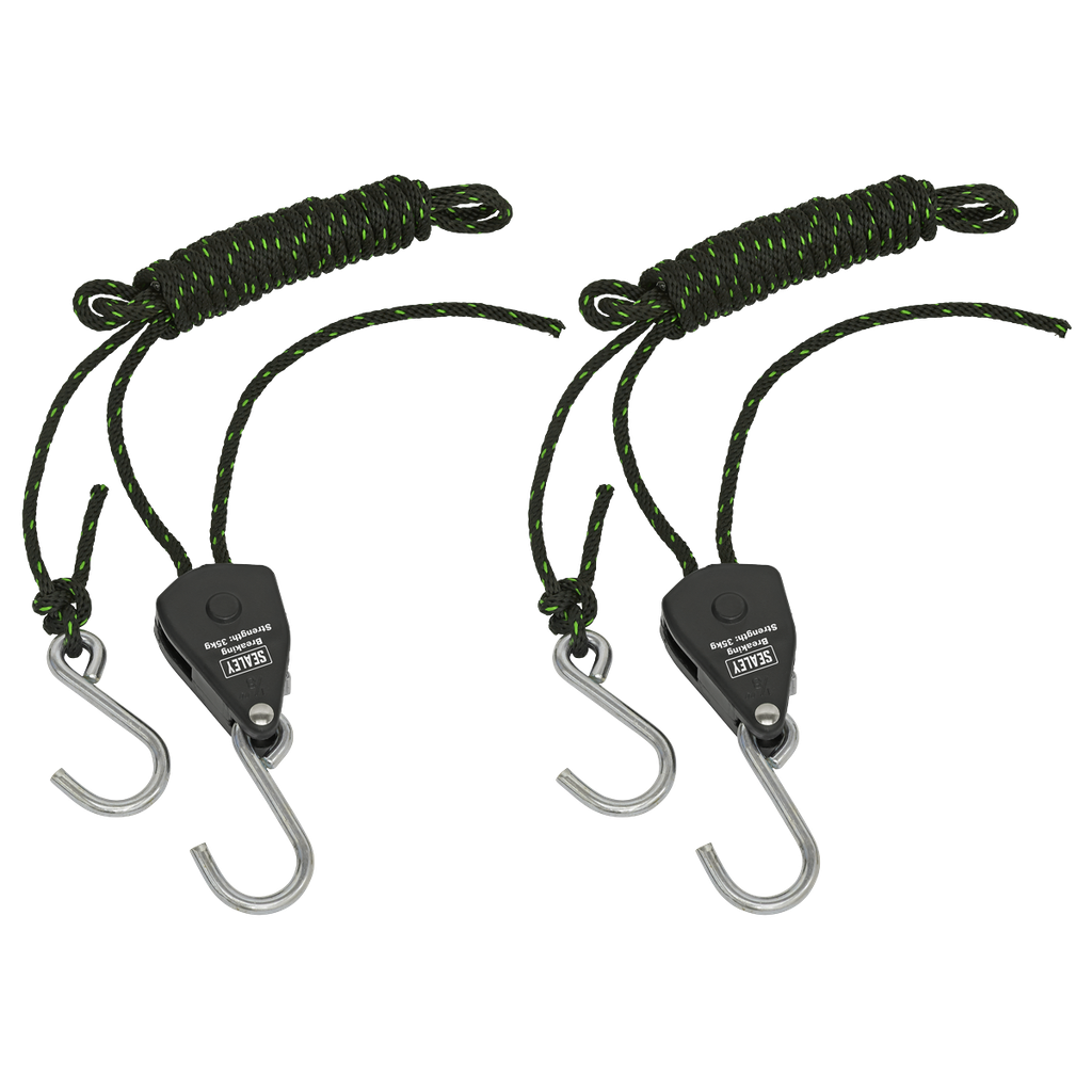 Ratchet Parts Hanger/Tie Down with S-Shaped Hooks 2m - Pack of 2
