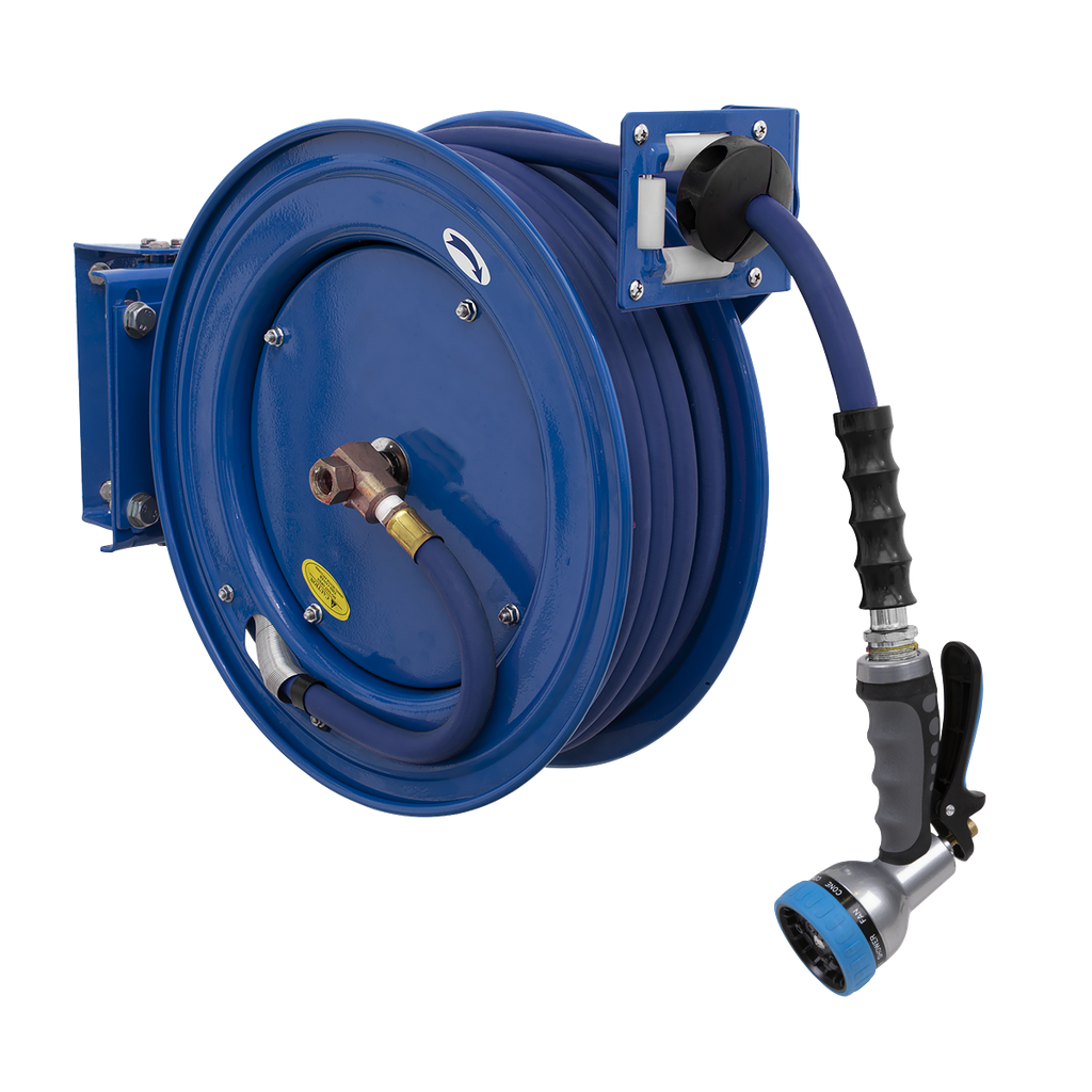 Sealey Heavy-Duty Retractable Water Hose Reel 15m 13mm ID Rubber Hose