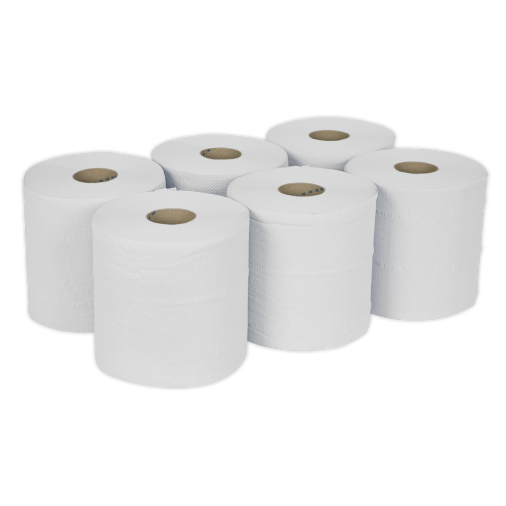 Sealey 2-Ply Embossed White Paper Roll 150m - Pack of 6