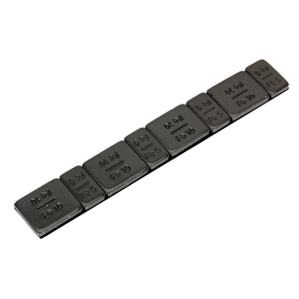 Sealey Zinc Plated Black Steel Adhesive Wheel Weight 5/10g Strip of 8 - Pack of 50