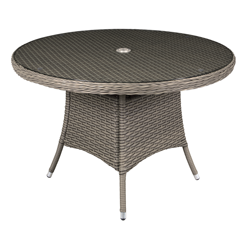 Sealey Dellonda Chester Rattan Wicker Round Outdoor Dining Table with Tempered Glass Top