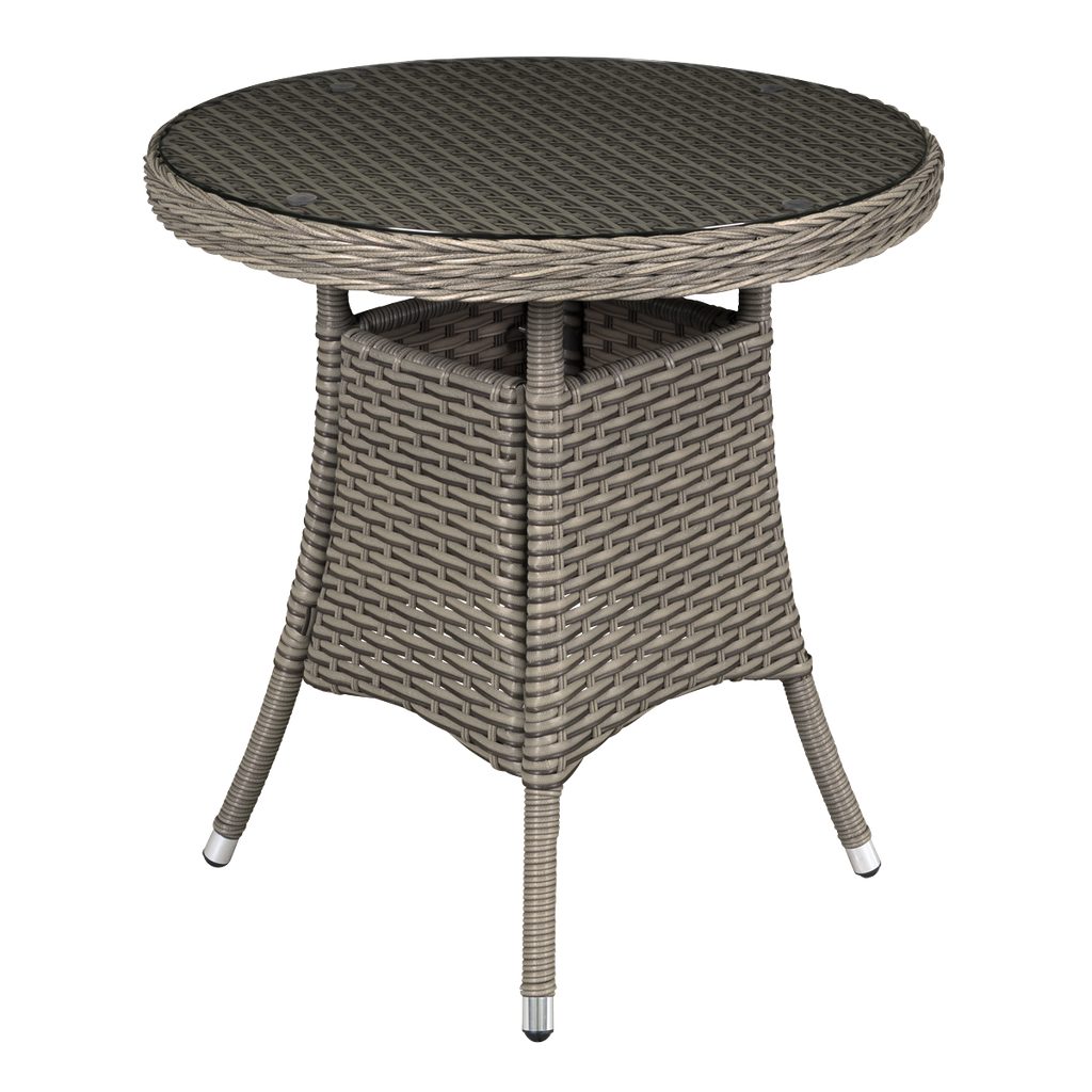 Dellonda Chester Rattan Wicker Round Outdoor Table with Tempered Glass Top