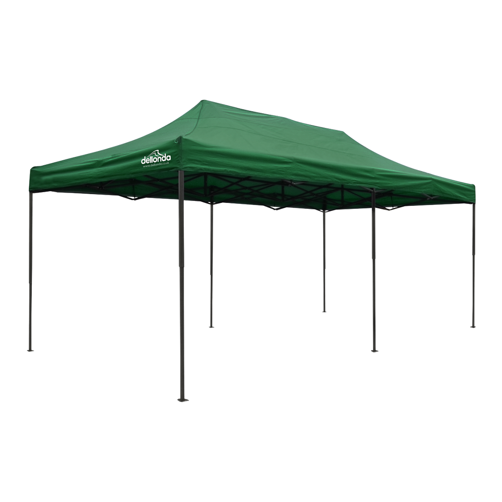 Dellonda Premium 3x6m Pop-Up Gazebo, Heavy Duty, PVC Coated, Water-Resistant Fabric, Supplied with Carry Bag, Rope, Stakes & Weight Bags - Dark Green Canopy