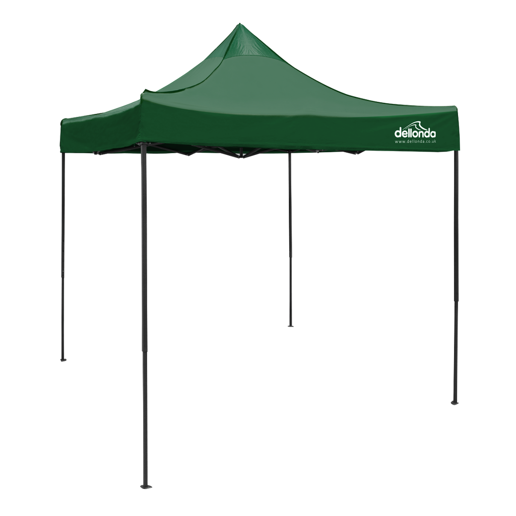 Dellonda Premium 2 x 2m Pop-Up Gazebo, Heavy Duty, PVC Coated,  Water-Resistant Fabric, Supplied with Carry Bag, Rope, Stakes & Weight Bags - Dark Green Canopy