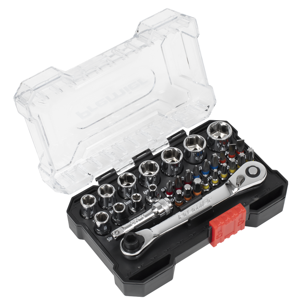 Sealey Premier Socket & Colour-Coded Bit Set 1/4"Sq Drive 31pc