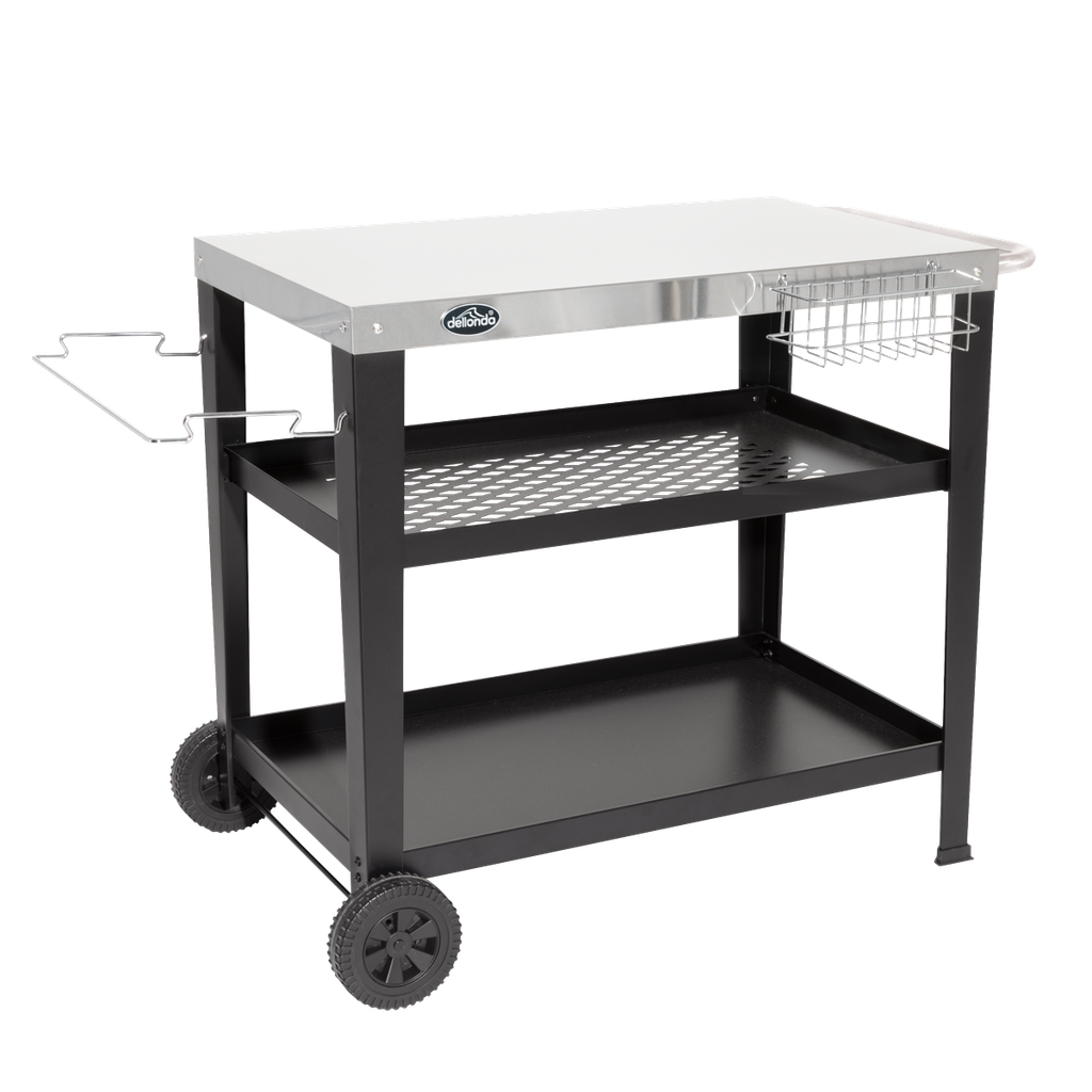 Dellonda Plancha Trolley with Utensil Holder - Stainless Steel Top