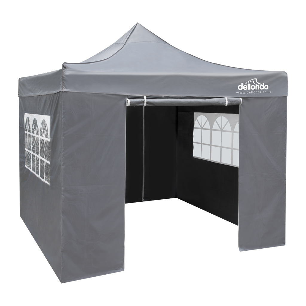 Dellonda Premium 3x3m Pop-Up Gazebo & Side Walls, PVC Coated, Water-Resistant Fabric with Carry Bag, Rope, Stakes & Weight Bags - Grey