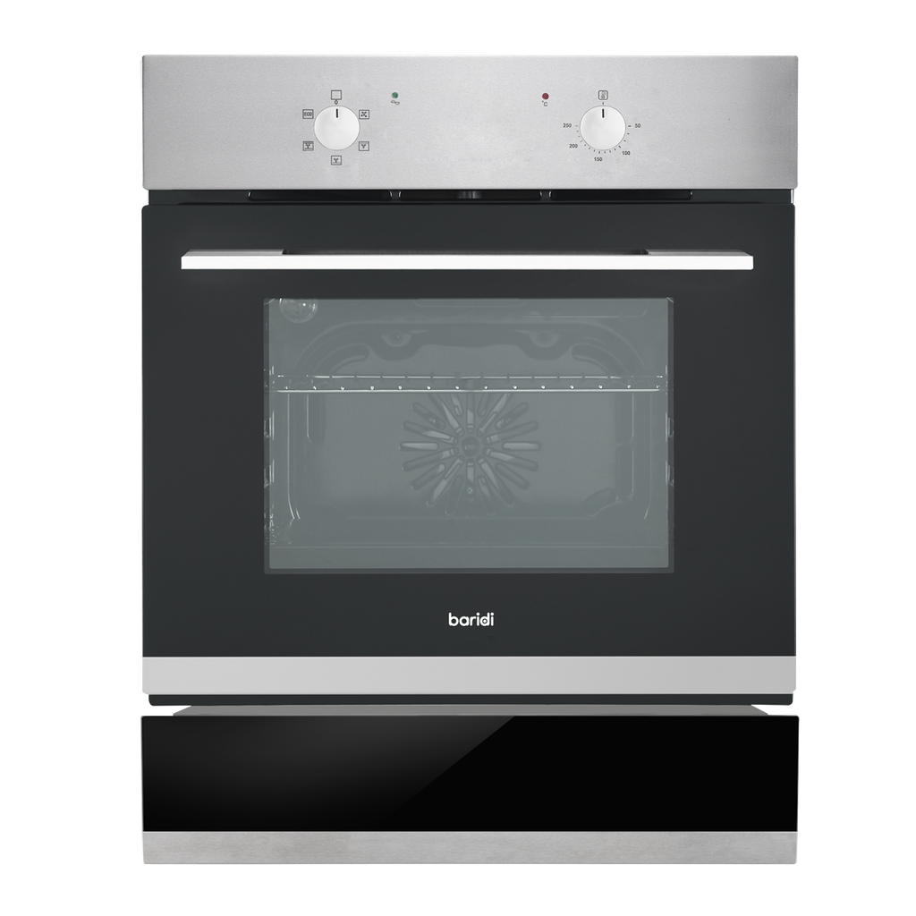 Baridi Integrated Fan-Assisted Electric Oven 60cm 55L Capacity with Warming Drawer - Black/Stainless Steel