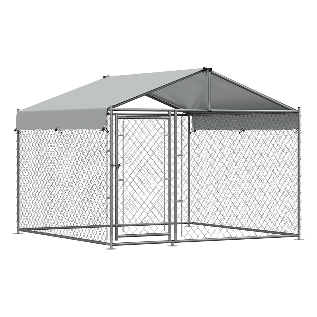 Dellonda Galvanised Steel Dog Kennel with Roof Cover & Chain Link Fencing