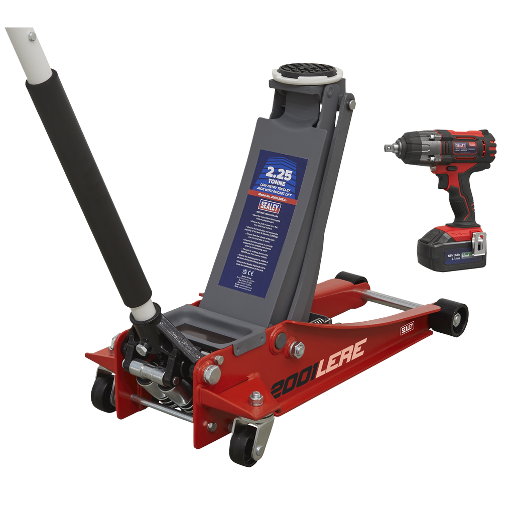 Sealey Trolley Jack & Cordless Impact Wrench Combo - Red
